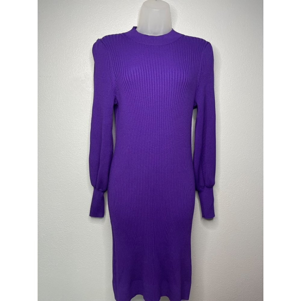 Banana Republic Ribbed Bodycon Long Sleeve Dress SZ XS Purple Stretch - Picture 4 of 12